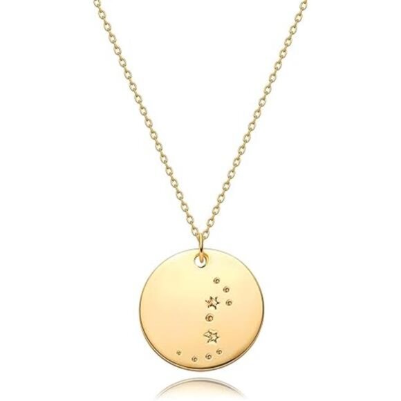 Gold Necklace Coin Disc Zodiac 12Constellation Star Connected Engraved Horoscope - Picture 8 of 8